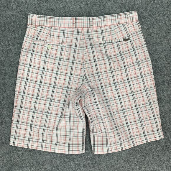 Greg Norman Golf Short Mens 34 White Plaid Flat Front Cotton Blend Travel Chino - Picture 3 of 10